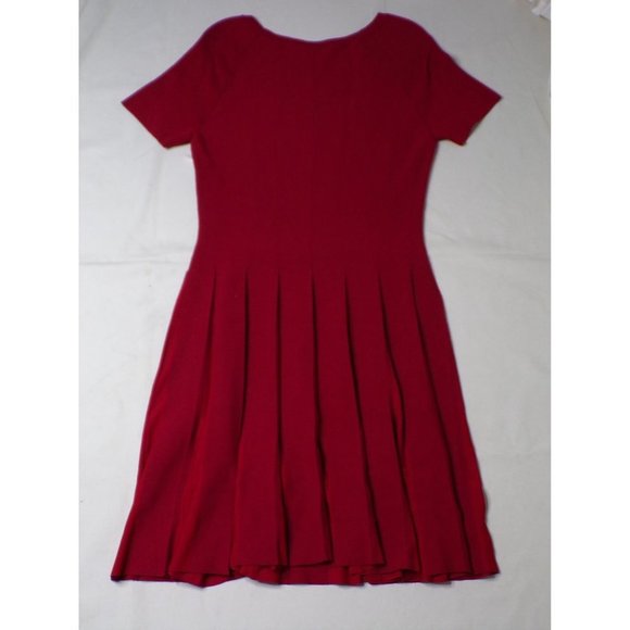 THEORY Pleated Knit Tee Flare Dress Red Large NEW $455 - Picture 9 of 10